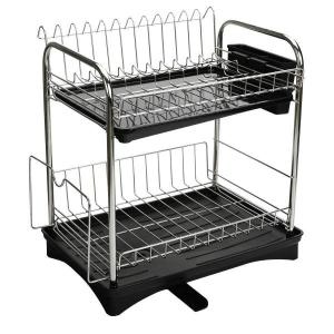 食器 水切りかご　2段式水切りラック　バスケット　ステンレス製　錆びない　水が自動で流れる　乾燥　食器水切り　ディッシュラック　大皿立て　鍋蓋スタンド