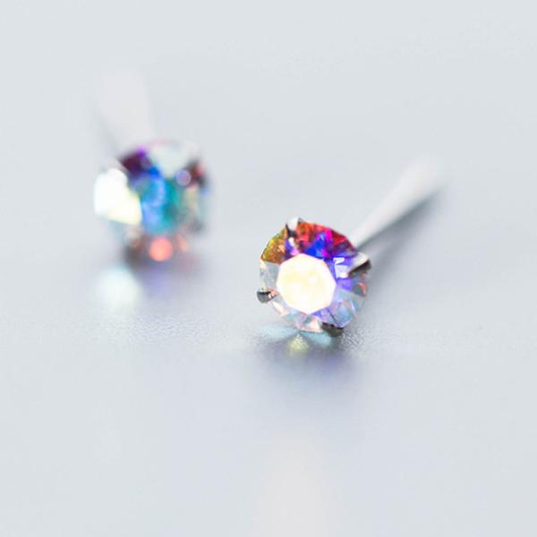 ピアス つけっぱなし 小さい マルチカラーストーン シンプル 4mm 軟骨 金属アレルギー シルバー...