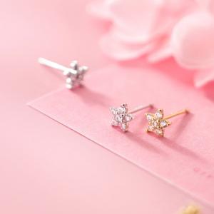 ピアス 花 フラワー キュービックジルコニア 小さい シンプル 軟骨 金属アレルギー シルバー 小さめ ミニ シルバー925 アレルギー対応 20G 仕事用 小さいピアス｜rysshop2