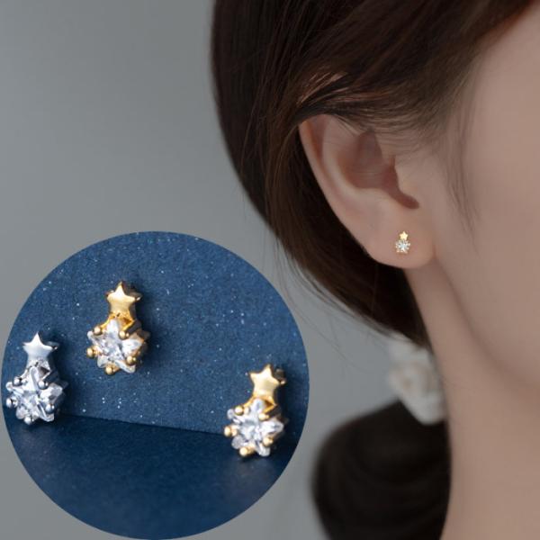 ピアス スター 星 ストーン 小さい シンプル 軟骨 金属アレルギー シルバー 小さめ ミニ シルバ...