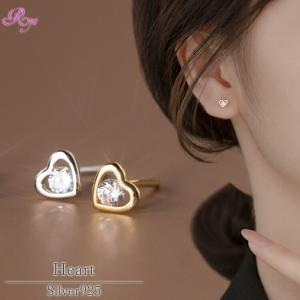 一粒ストーンのハートピアス シルバー925 キュービックジルコニア ピアス シンプル シルバー ゴールド レディース 女性 カジュアル 小さい 小さめ つけっぱなし｜rysshop2