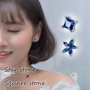 ピアス フラワー スクエア ブルー Silver925 シンプル シルバー 金属アレルギー対応 青｜rysshop