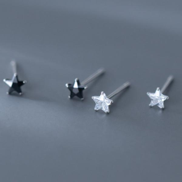 ピアス スター メンズ レディース Silver925 シルバー クリア ブラック シンプル 5mm...