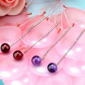 ピアス シルバー レディース チェーン Silver925 ペア 両耳 シンプル ガーネット 水晶石｜rysshop