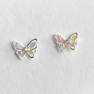 ピアス 蝶々 ちょうちょ 小さい シンプル 軟骨 金属アレルギー シルバー 小さめ ミニ シルバー925芯 アレルギー対応 20G 仕事用｜rysshop