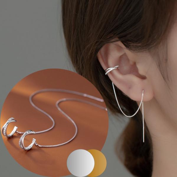 ピアス シルバー ゴールド チェーン イヤーカフ 20G 2ピース シンプルピアス チェーンピアス ...