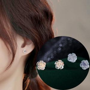 ピアス 薔薇 バラ ブラック シャンパン 小さい シンプル 軟骨 金属アレルギー シルバー999 アレルギー対応 20G｜rysshop