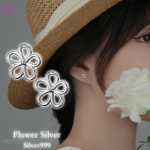シンプルなフラワーピアス 花 ピアス フラワー シルバー999 シンプル 20G かわいい レディース 女性 シルバー 小さい 小さめ 華奢｜rysshop