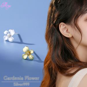 クチナシフラワーピアス シルバー999 ピアス シルバー ゴールド クチナシ 花 フラワー 金属アレルギー対応 梔子 お花 レディース 女性 20G｜rysshop