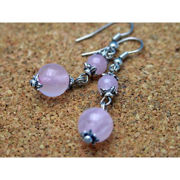 【メール便OK】 ローズクオーツピアス 紅水晶 天然石アクセサリー 耳飾り