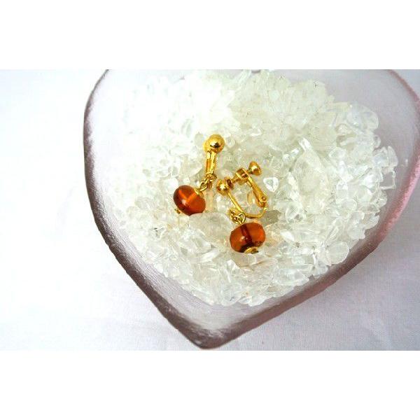 琥珀 コハク アンバー イヤリング 耳飾り 楕円型 6mm