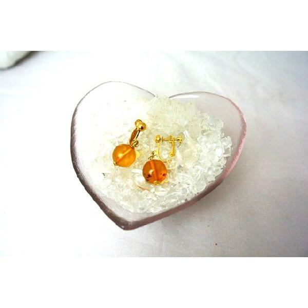 琥珀 コハク アンバー イヤリング 耳飾り 丸型 12mm