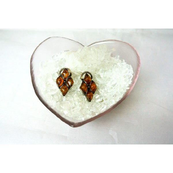 琥珀 コハク アンバー イヤリング 耳飾り 菱形 花型 25mm