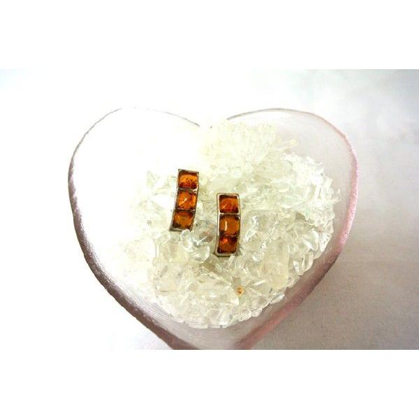 琥珀 コハク アンバー ピアス 耳飾り 長方形 アクセサリー