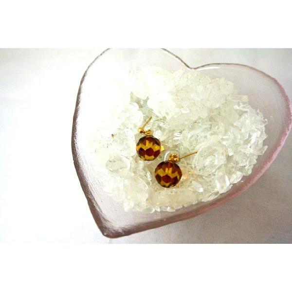 琥珀 コハク アンバー ピアス 耳飾り 丸型 アクセサリー カット加工