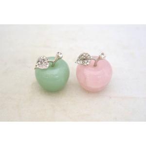 りんご 林檎 アップル アベンチュリン ローズクオーツ パワーストーン 天然石置物 ラインストーン装...