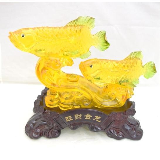 アロワナ 龍魚 双魚 風水置物 琥珀色 樹脂製 中 金運 財運