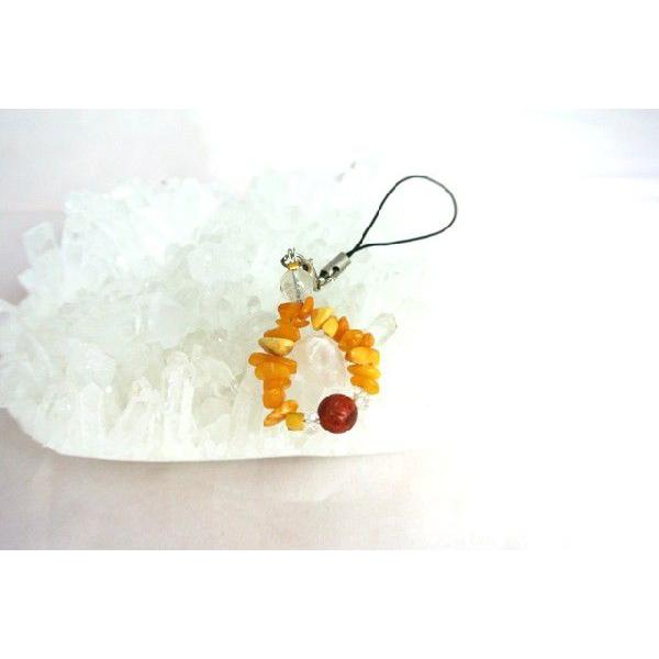 【メール便OK】 琥珀 アンバー 天然石ストラップ アップルサンゴ 8mm