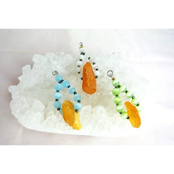 【メール便OK】 琥珀 アンバー 天然石ストラップ タンブル型 キャッツアイ 選べる3種類