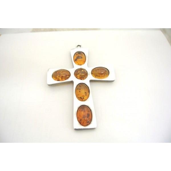 琥珀 コハク アンバー ペンダントトップ 天然石パーツ シルバー925 クロス型