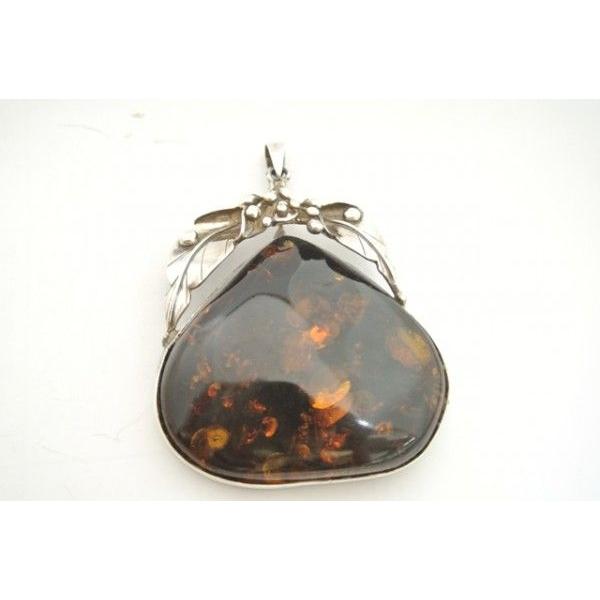 琥珀 コハク アンバー ペンダントトップ 天然石パーツ シルバー グリーン琥珀