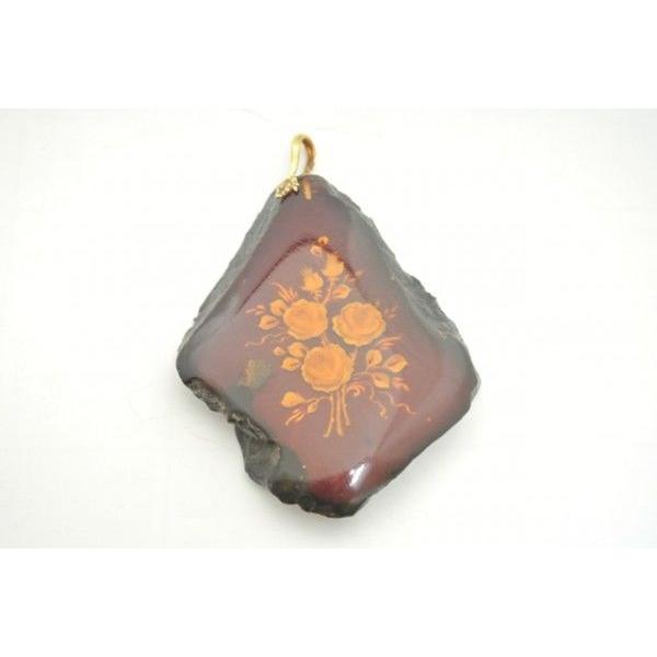 琥珀 コハク アンバー ペンダントトップ 天然石パーツ K18 花束裏彫り