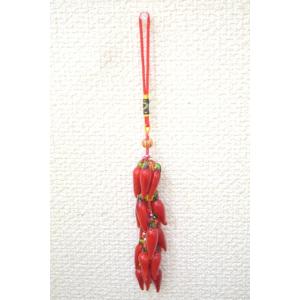 とうがらし 根付け ガラス製 赤 吊るし物雑貨 24cm