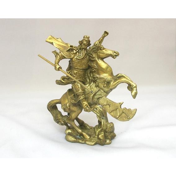 関羽像 関羽 置物 馬 縁起物 騎馬関羽 銅製 商売繁盛 14cm
