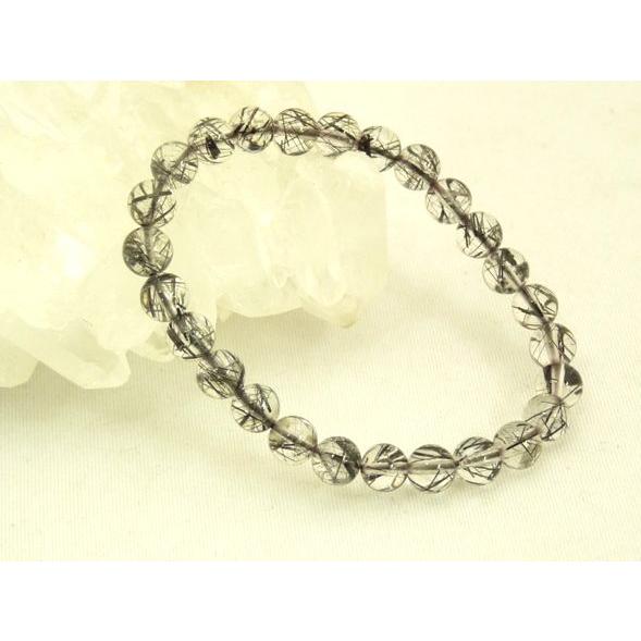 ルチルクォーツ ブラックルチル 黒針水晶 パワーストーン 天然石ブレスレット 腕輪 6.5mm玉