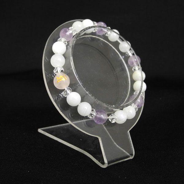 金彫り梵字ローズクォーツ ムーンストーン アメジスト 天然石ブレス