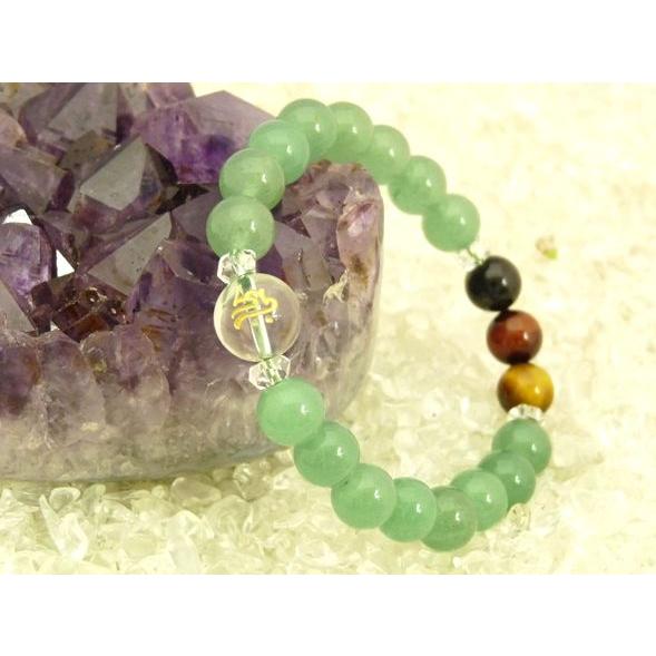 金彫り梵字 水晶 アベンチュリン 3色タイガーアイ 天然石ブレスレット