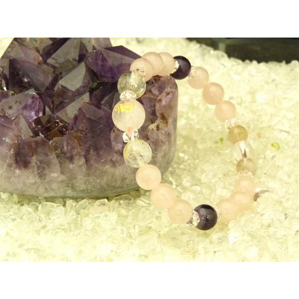 金彫り梵字 ローズクォーツ ルチルクォーツ アメジスト スーパーファントム パワーストーンブレスレッ...