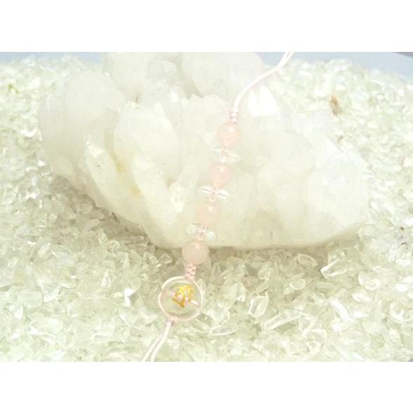 【メール便OK】 金彫り梵字 水晶 ローズクォーツ 赤瑪瑙 中国紐 天然石ストラップ