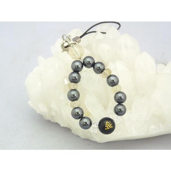 【メール便OK】 金彫り梵字 オニキス ルチルクォーツ ヘマタイト 天然石ストラップ