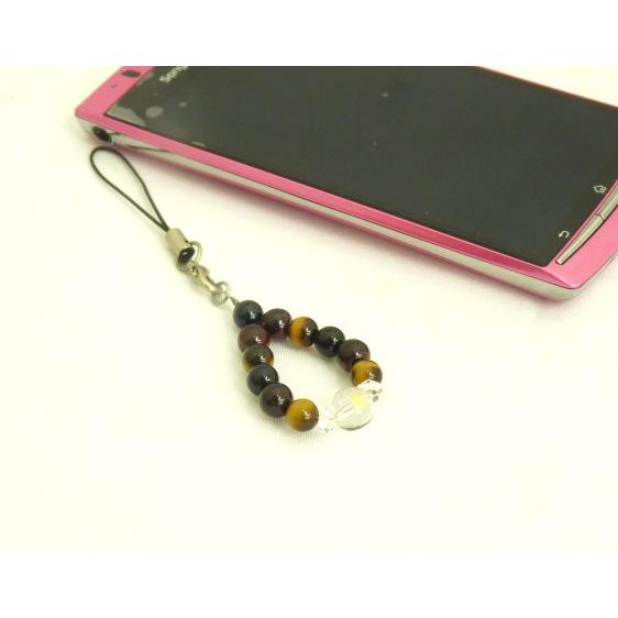 【メール便OK】 金彫り梵字水晶 クリスタル 3色タイガーアイ 天然石ストラップ