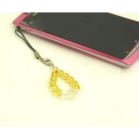 【メール便OK】 金彫り梵字水晶 クリスタル シトリン 天然石ストラップ