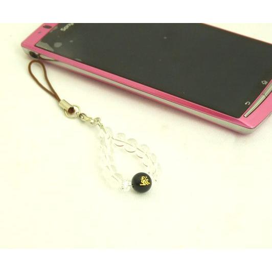 【メール便OK】 金彫り梵字 オニキス 水晶 天然石ストラップ