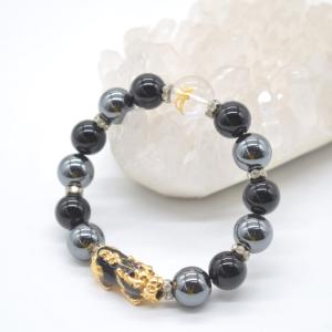 金運 財運 金彫梵字 3色タイガーアイ 水晶 ブレス 15mm : 横浜中華街龍