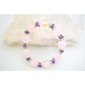 水晶 金彫り 梵字 ローズクォーツ カットアメジスト 天然石ブレスレット 14mm