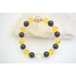 ヘマタイト 金彫り 梵字 オニキス シトリン 龍彫り水晶 ブレスレット 12mm