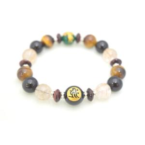 オニキス 金彫り梵字 青瑪瑙 ルチル タイガーアイ 天然石ブレスレット 14mm