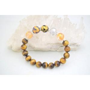 五つの厄除け 開運 オニキス タイガーアイ龍彫り パワーストーンブレスレット 12mm