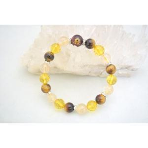 レッドタイガーアイ 金彫り 梵字 ルチルクオーツ カットシトリン 天然石ブレスレット 12mm