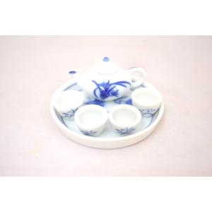 ミニチュア茶器セット 草柄 陶器製 手のひらサイズ