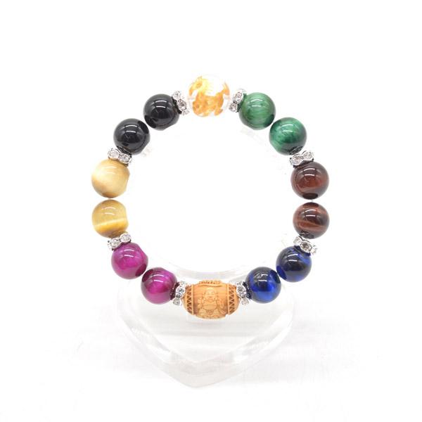 馬彫り水晶 大黒天木製彫り物パーツ付き ブレスレット オニキス 5色タイガーアイ 天然石アクセサリー...