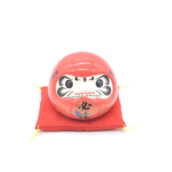 達磨 ダルマ 貯金箱 座布団付き 陶器製置物 大願成就 フルカラー 赤 7cm