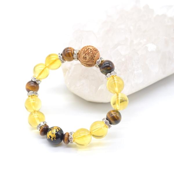 達磨 貔貅彫りオニキス 必勝祈願ブレスレット タイガーアイ シトリン 招財進寶 木製彫り物パーツ 天...