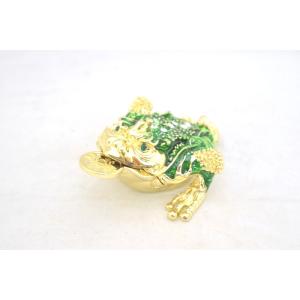 三脚蟾蜍 三本足 カエル 置物 七宝焼き 緑 5cm