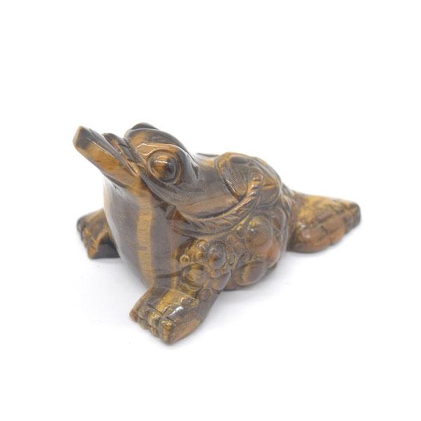 三脚蟾蜍 三本足のカエル 置物 タイガーアイ 7.5cm 天然石製 虎目石 三本脚の蛙