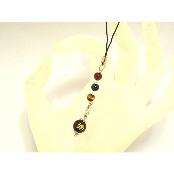 【メール便OK】 金彫梵字 オニキス 3色タイガーアイ 虎目石 天然石ストラップ
